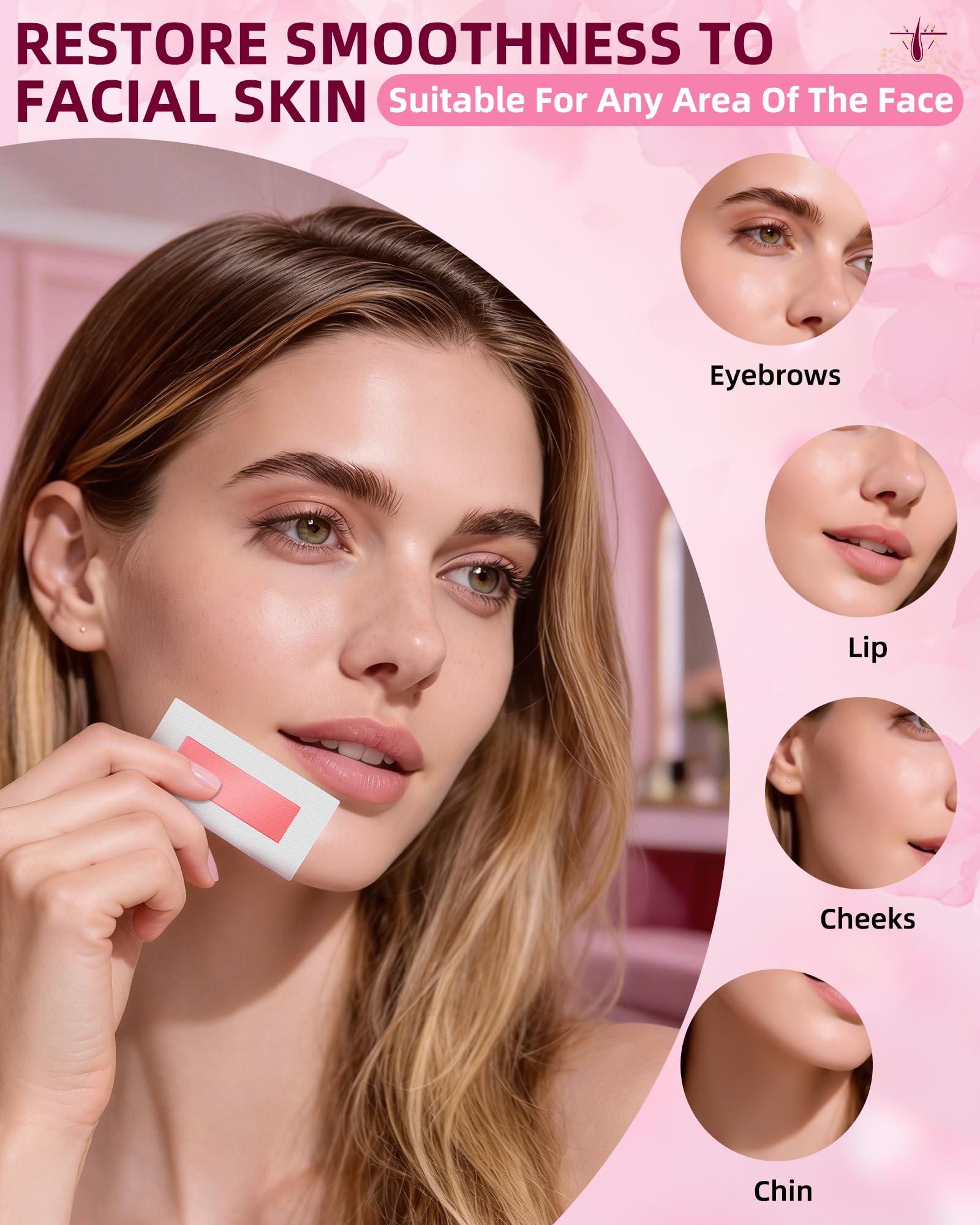 eodaimia 48pcs Wax Strips For Face, 48 Facial Wax Strips For Women, Waxing Kit For Women's Face, Eyebrow, Lip, Bikini, Chest, Body & 4 Calming Oil Wipes, Face Waxing Strips For All Skin Types — view 6