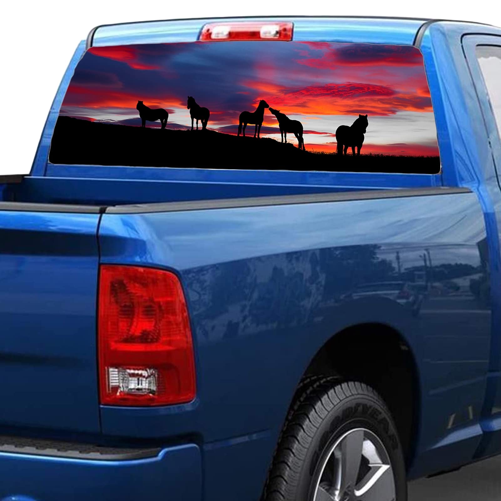 Adesivi per auto – 1 decalcomania per cavalli – Adesivo per finestrino posteriore con teschio, adesivo per auto, camion, USV, universale, antigraffio, 167,6 x 73,7 cm