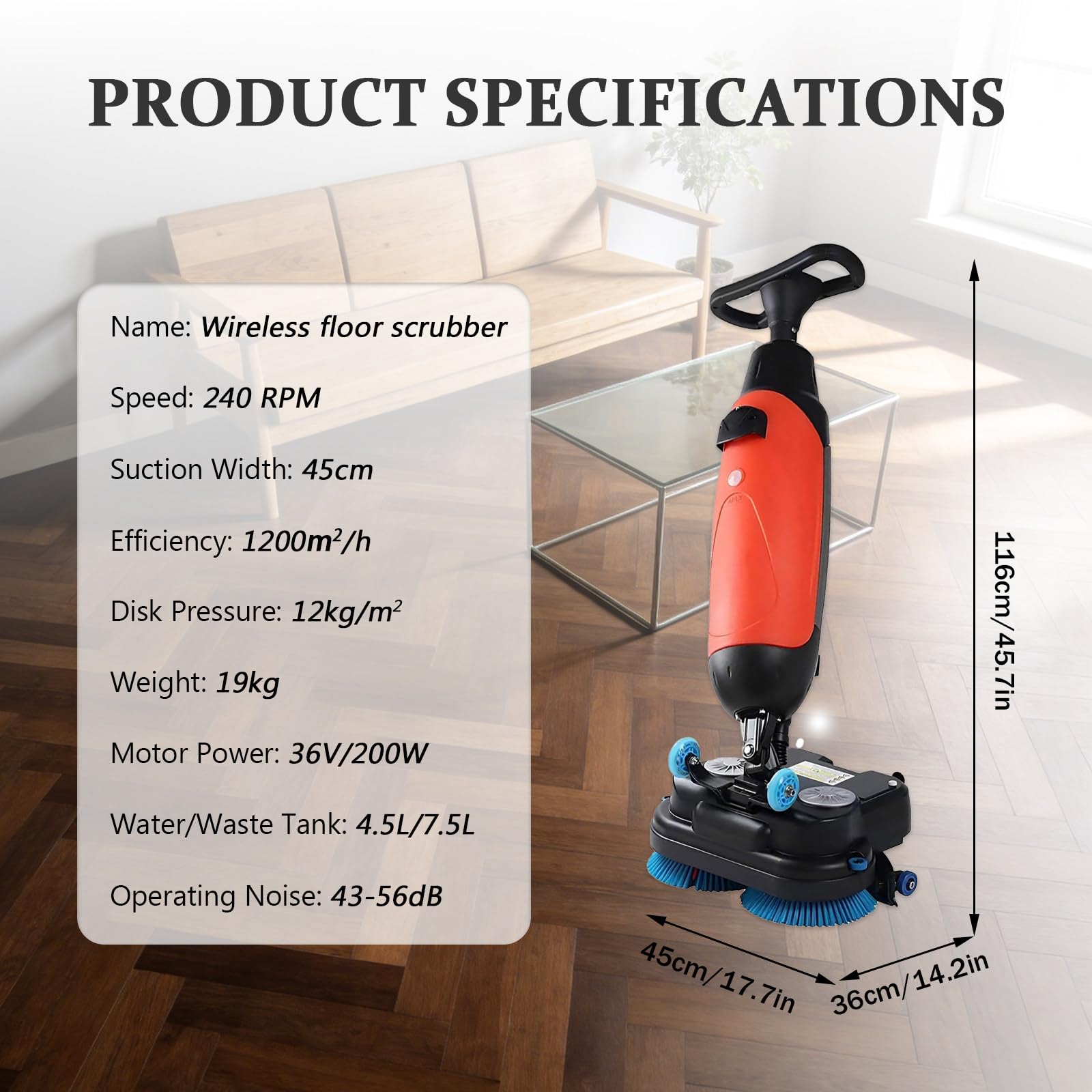 Autolaveuse Électrique Nettoyeur de Carreaux de Sol Électrique 350 TR/Min Vitesse de Brosse 1200m²/h Efficacité pour Magasins Entrepôts Bureaux Grey