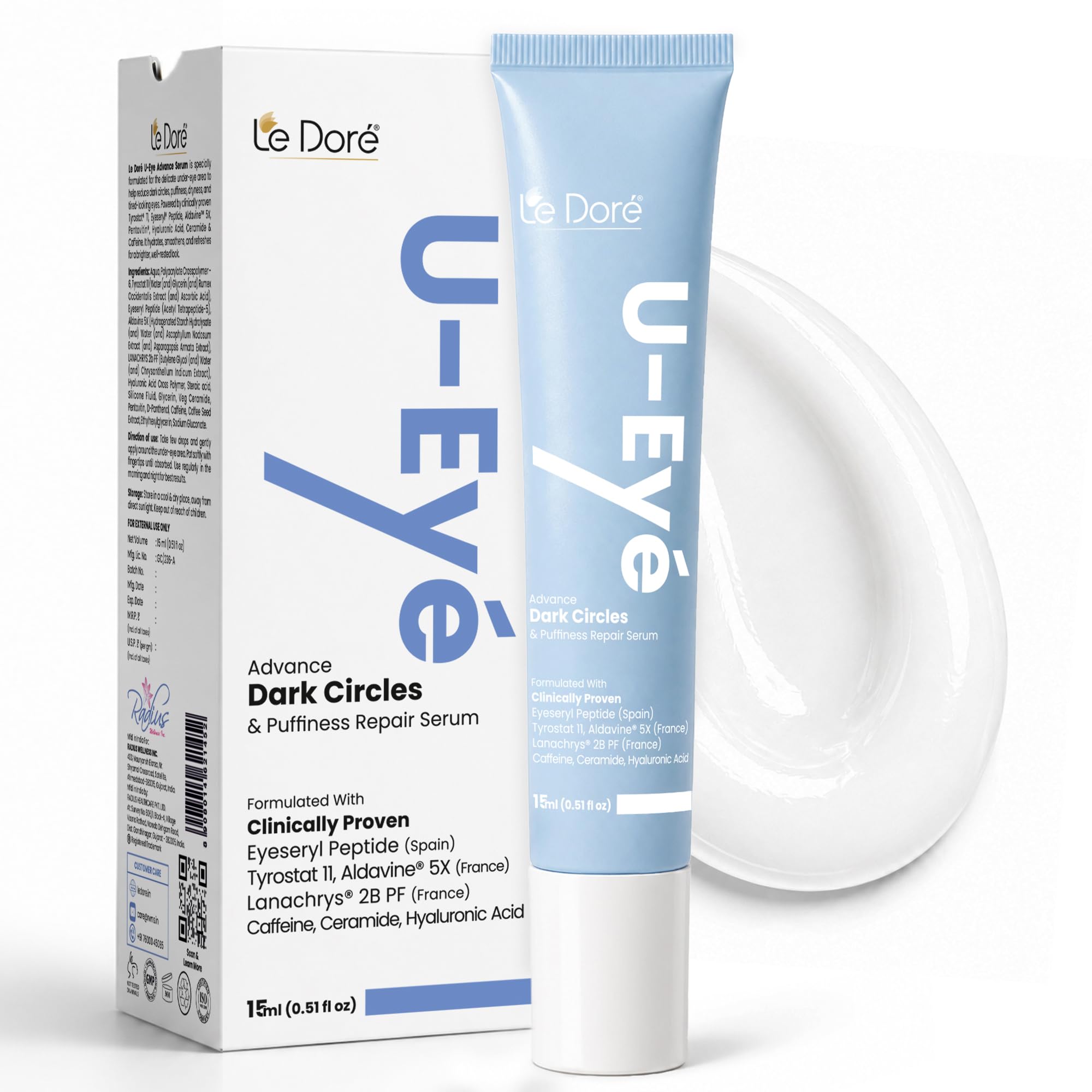 Le Dore U-Eye Under Eye Serum | With Eyeseryl Peptides, Caffeine, Hyaluronic Acid & Coffee Seed Extract | Reduces Dark Circles, Fine Lines, Wrinkles & Puffiness | Lightweight & Non-Greasy | 15ml-picture-55