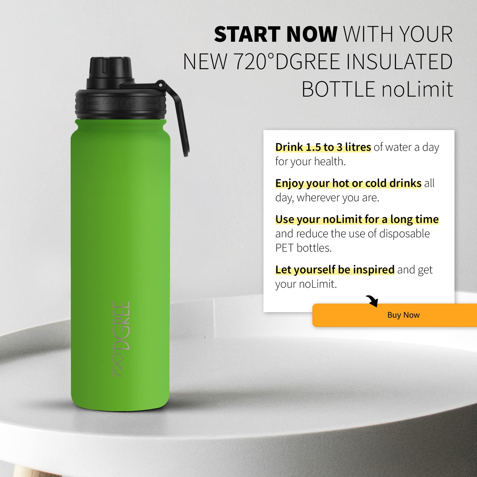 720DGREE Vaccum Insulated Water Bottle + Infuser noLimit - 530ml -  Leakproof, BPA-Free, Thermo Stainless Steel Flask - Carbonated Drinks,  Sports, School, Travel, Hiking, Outdoor +Sports-Cap : Amazon.co.uk: Home &  Kitchen