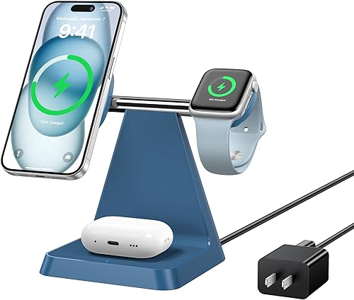 Cargador inalámbrico magnético para iPhone - Estación de carga 3 en 1 para múltiples dispositivos Soporte de cargador para Apple Watch iPhone 16 15