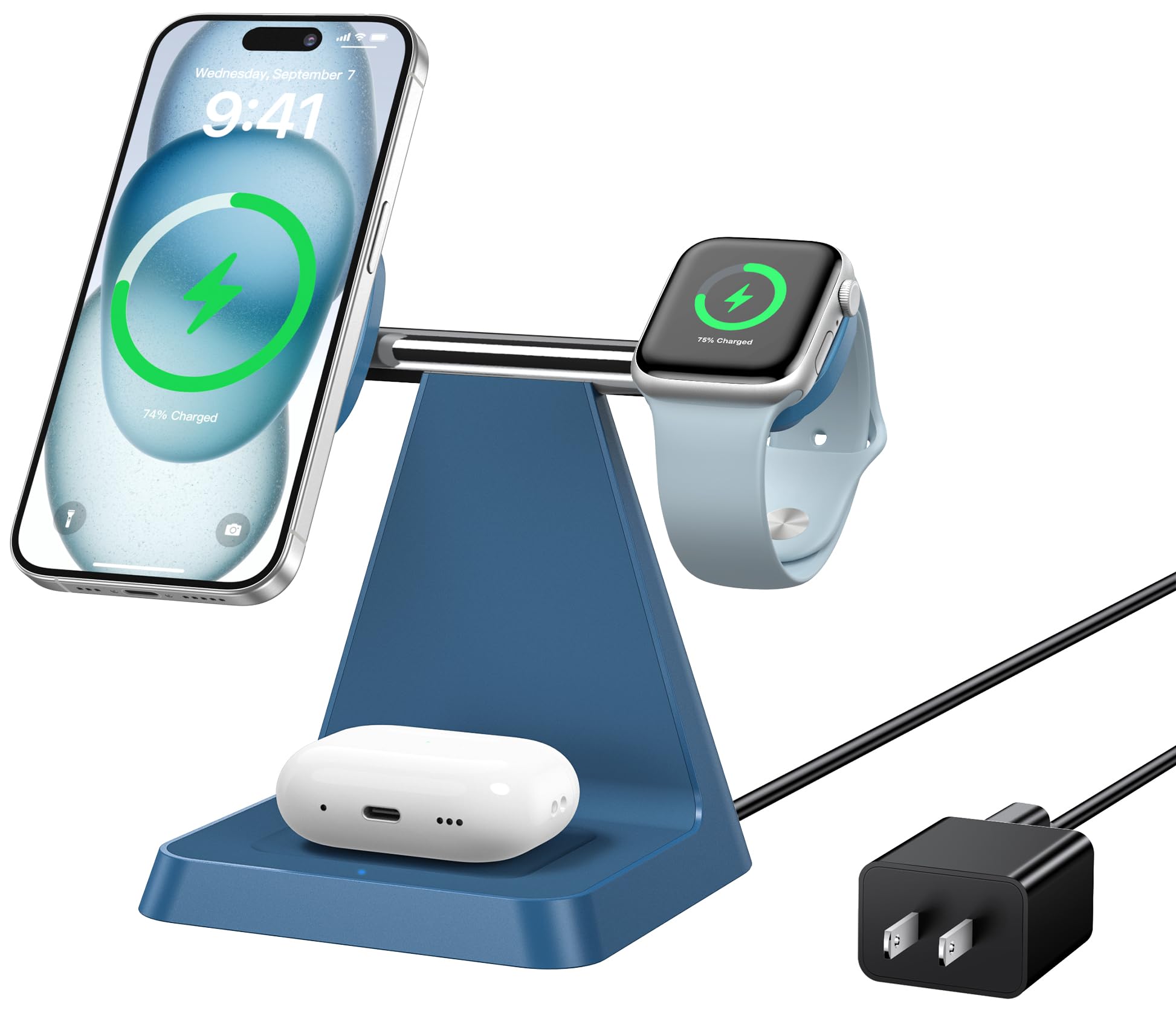 Magnetic Wireless Charger for iPhone - 3 in 1 Charging Station for Multiple Devices Charger Stand for Apple Watch iPhone 16 15 14 13 12 Pro Max