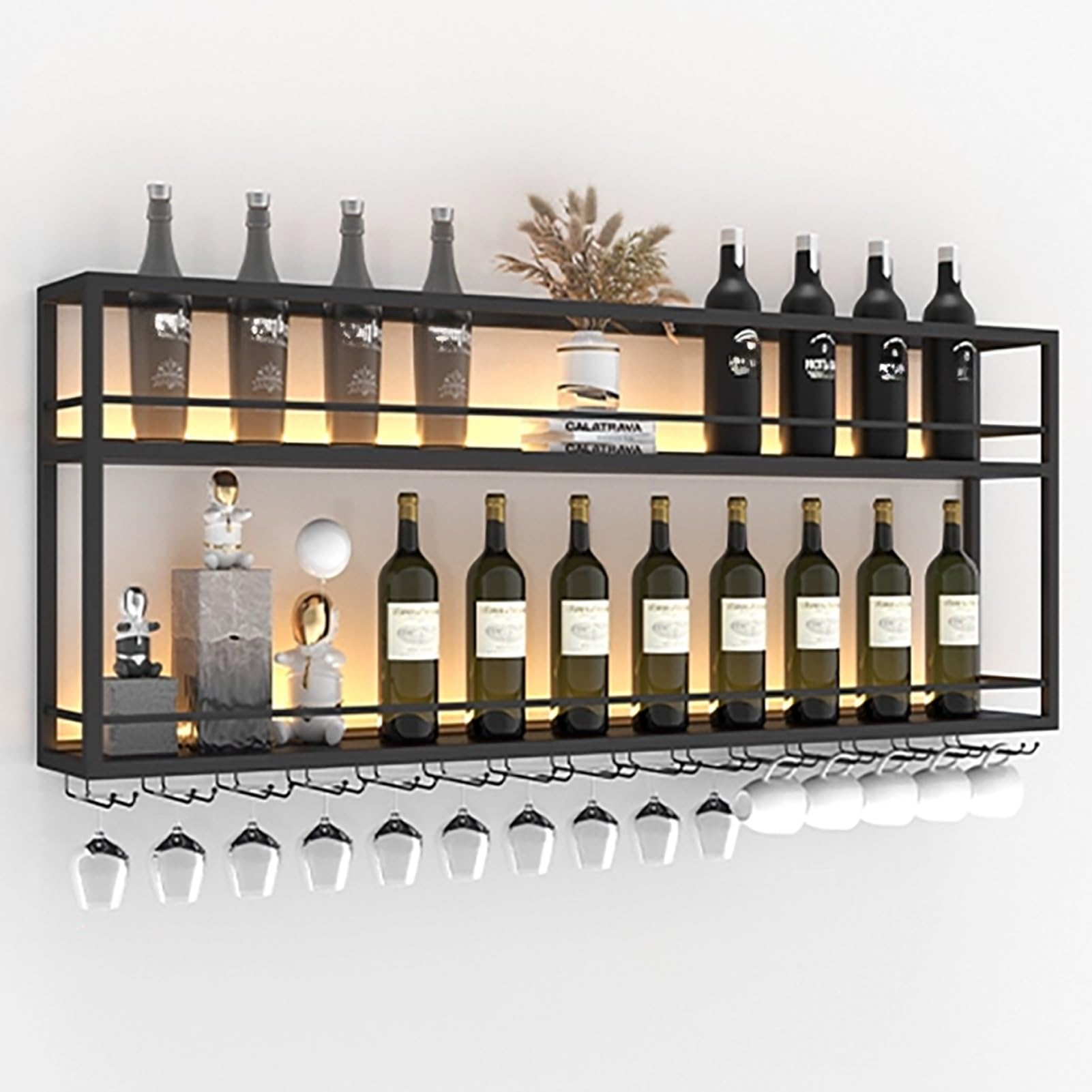 Étagère à vin murale noire de 150cm pour créer un coin bar élégant dans votre salon