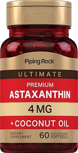 Piping Rock Astaxantina 4 mg  60 cápsulas blandas  con aceite de coco  Suplemento de extracto de algas  Sin OMG, sin gluten