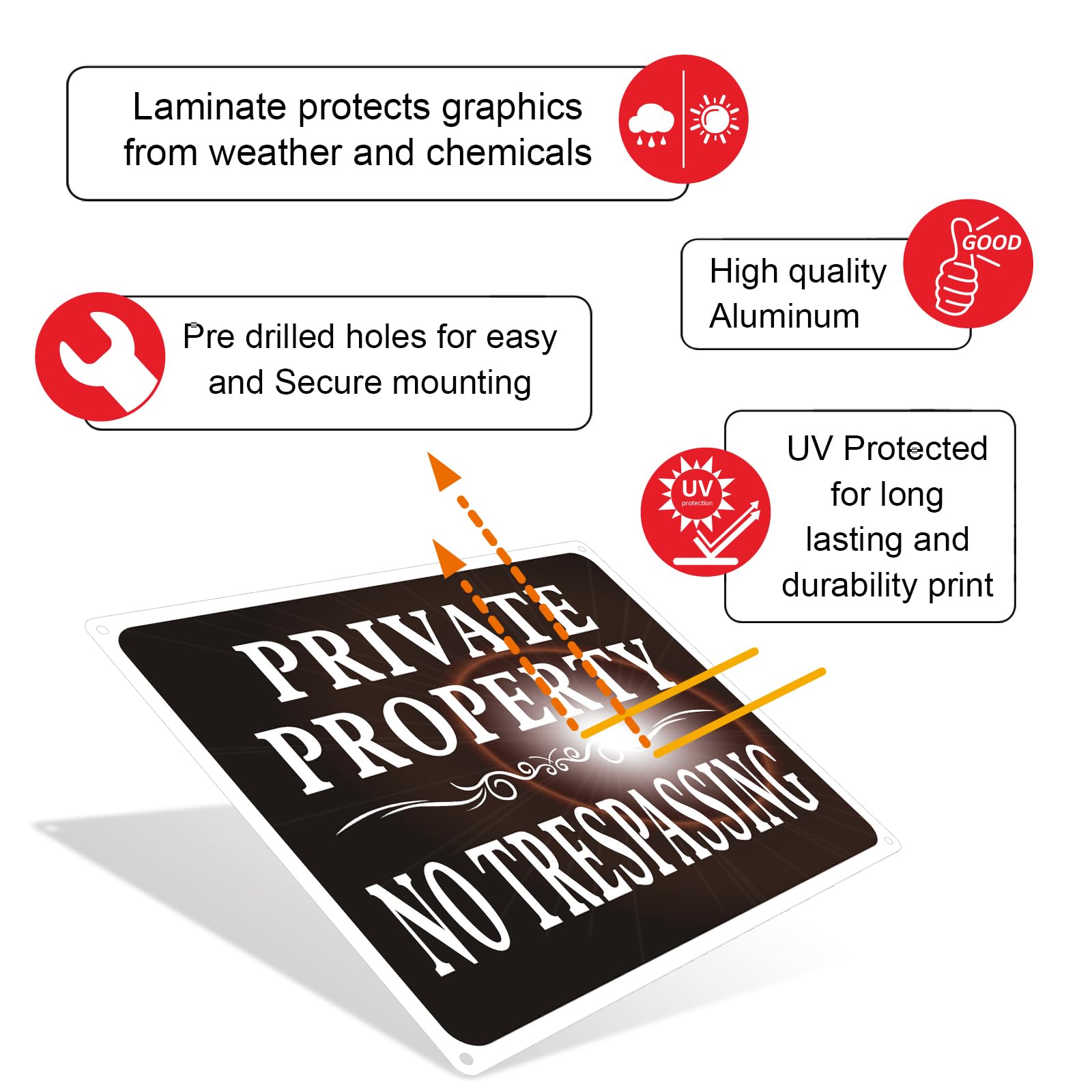2 Pack Private Property No Trespassing Sign, 25x18cm Reflective Aluminum Metal Sign - Image 4