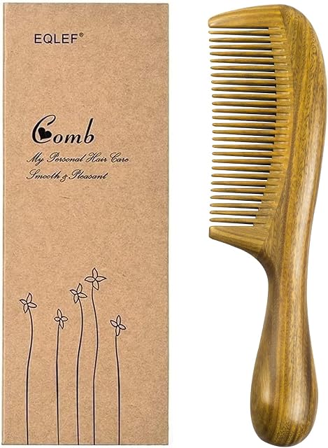 Green Sandalwood Comb, Anti Static Wooden Comb Hair Comb with Rounded Handle for Curly or Straight Hair
