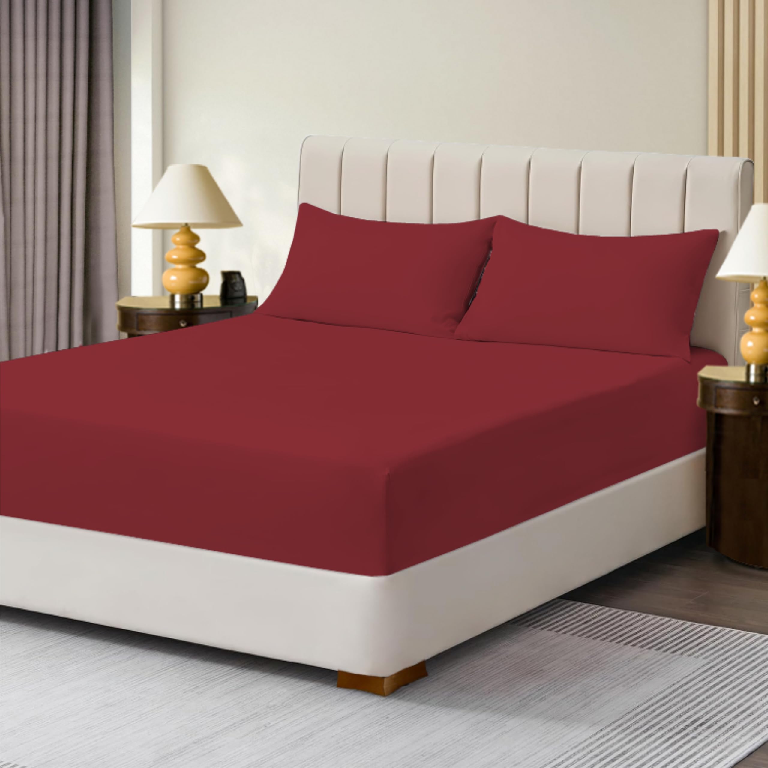 R&Z Extra Deep Polycotton Non Iron Fitted Sheet Easy Care 40cm (Wine/Burgandy, King)