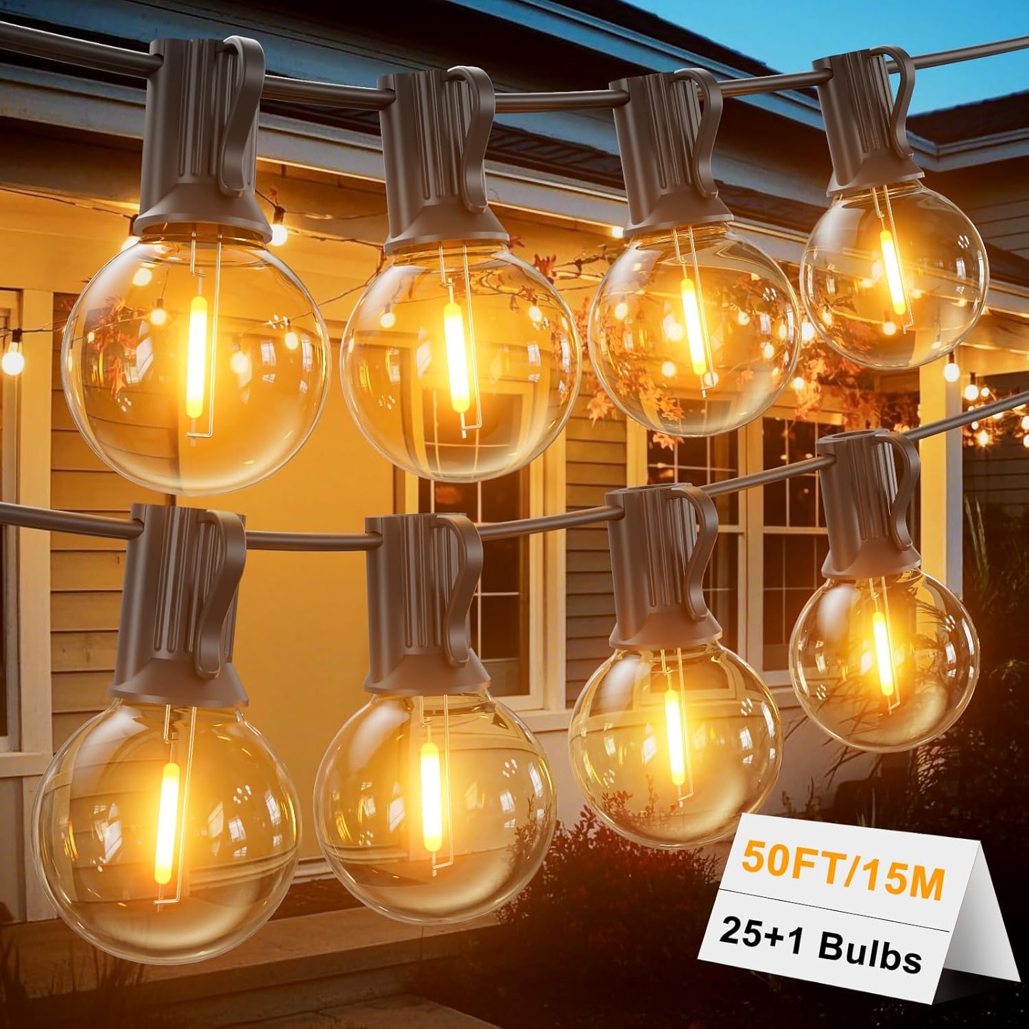 Catena Luminosa Esterno 15M,LED Catena Luminosa con 25+2 Luci G40, 2700K Bianco Caldo, IP45 Per Giardino, Terrazza e Feste