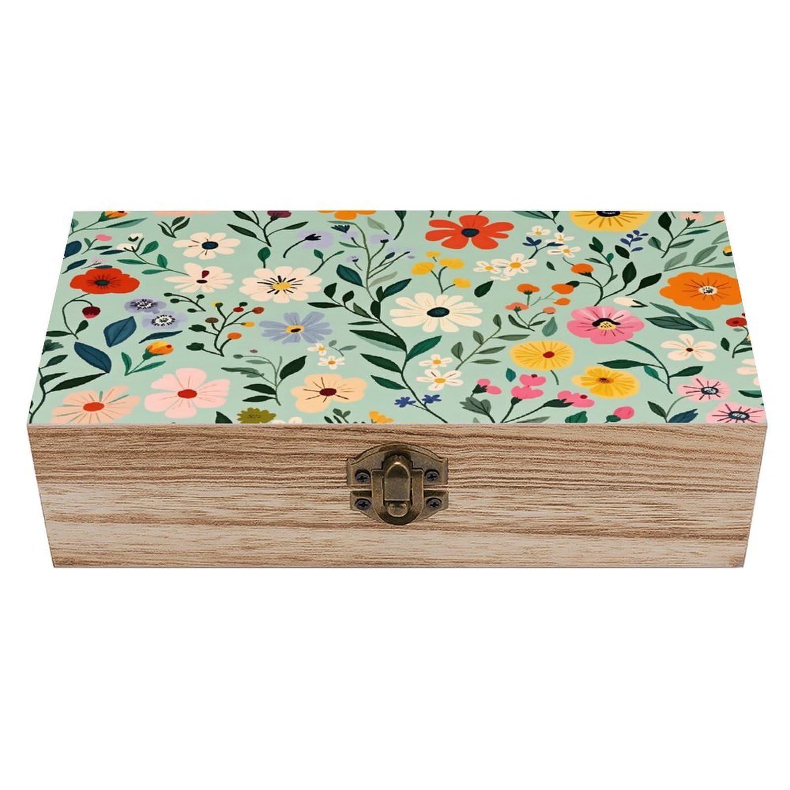 HLBSDM Floral Vintage Wooden Keepsake Box with Hinged Lid And Locking Clasp, Decorative Storage Box for Jewelry, Trinkets And Small Accessories, Organizer for Home Or Wedding
