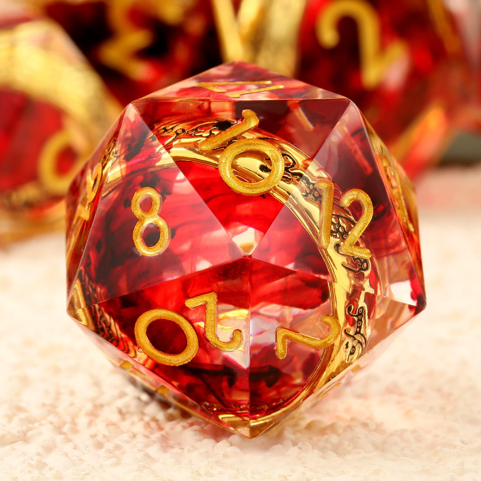 Ring DND Dice Set Sharp Edge DNDND 7-Piece Swirl Resin Blood Red Dice with Magic lord Ring Inside for Dungeons & Dragons -Dragon Box Gifts - Image 2