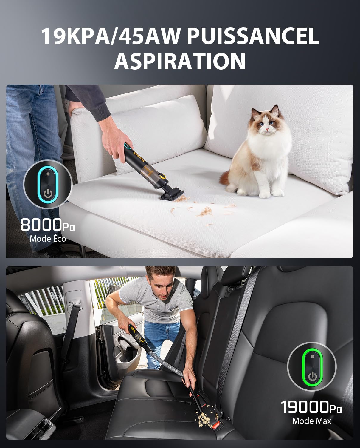Fanttik Slim V8 Apex Aspirateur de Voiture,Haute Puissance D'aspiration 19KPa Aspirateur à Main,Charge Rapide USB-C Aspirateur sans Fil pour Voiture,4 en 1 Aspirateur/Souffleur/Gonfleur/Pompe（Noir）
