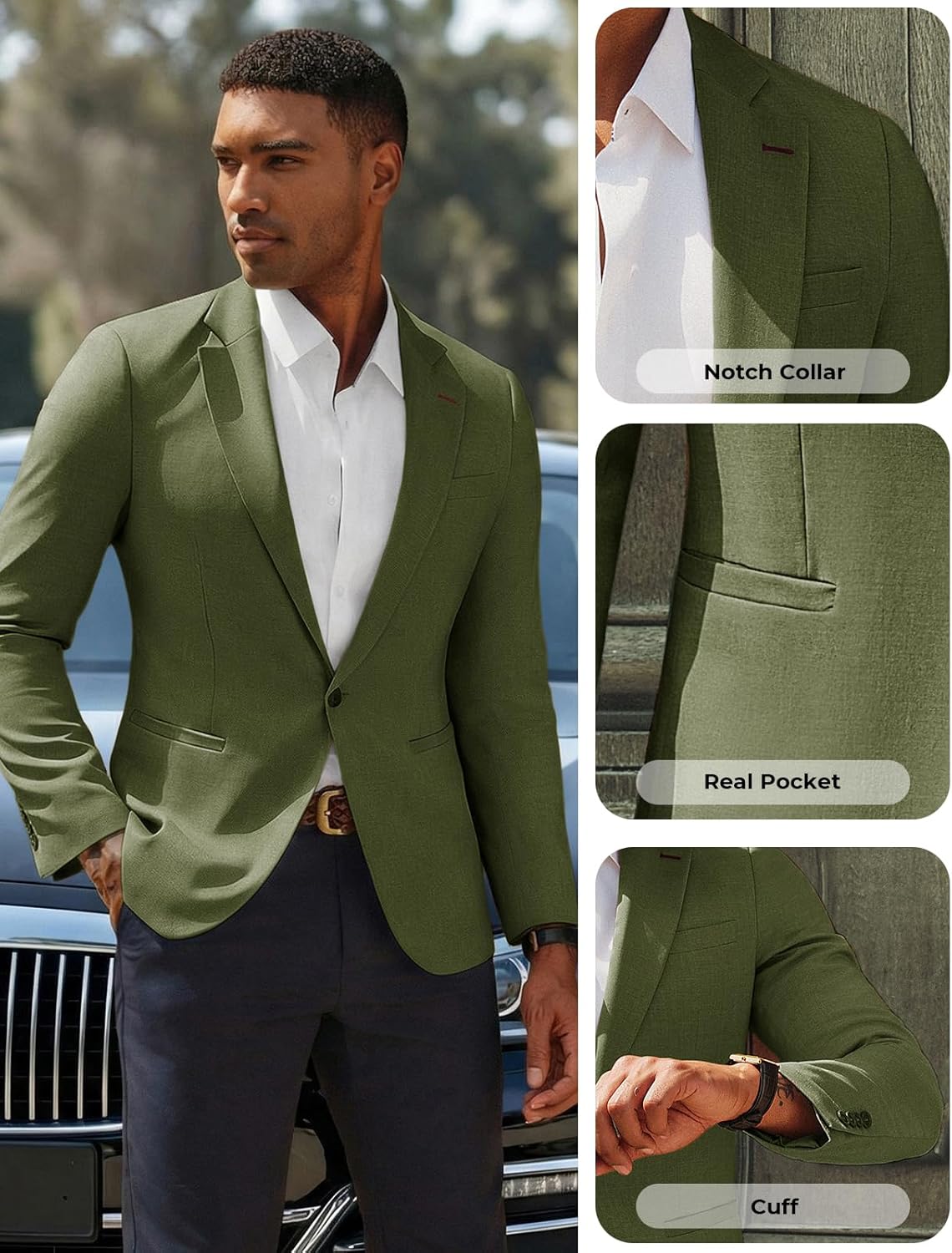 PJ PAUL JONES Men's Casual Blazer One Button Lightweight Sport Coats Solid Notched Lapel Suit Jackets
