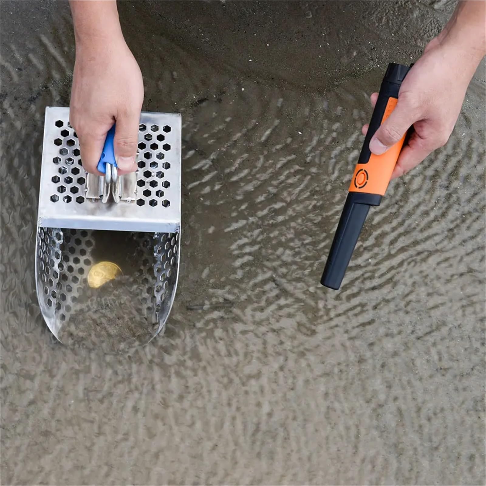 Rastrillo per pulci di sabbia Metal detector con pala in acciaio inox e manico, strumento for la ricerca rapida di metalli, for tesori sulla sabbia da spiaggia(StyleA)