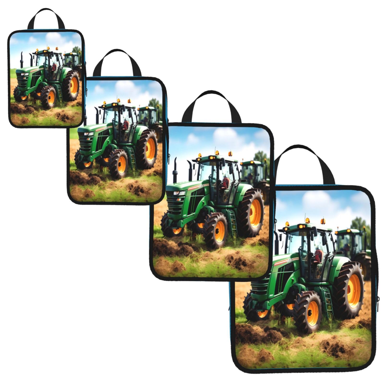 Company Farm Tractor Print 4 Set Compression Packing Cubes for Suitcases,Expandable Storage Bag Organizers