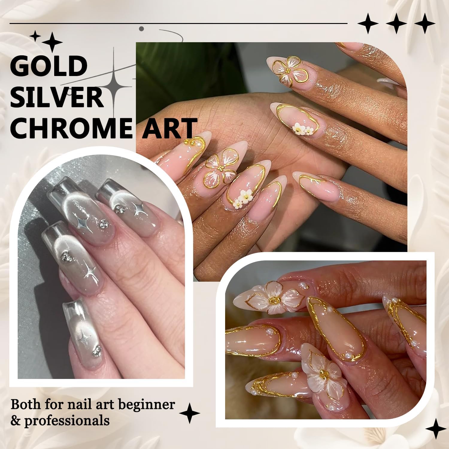 Gold Silver Chrome Nail Powder Set 6 Colors Rose Gold Bronze Champagne White Pearl Chrome Powder Mirror Metallic Effect for Nails Holographic Glitter Rub Dust for Gel Polish Design Manicure - Image 6