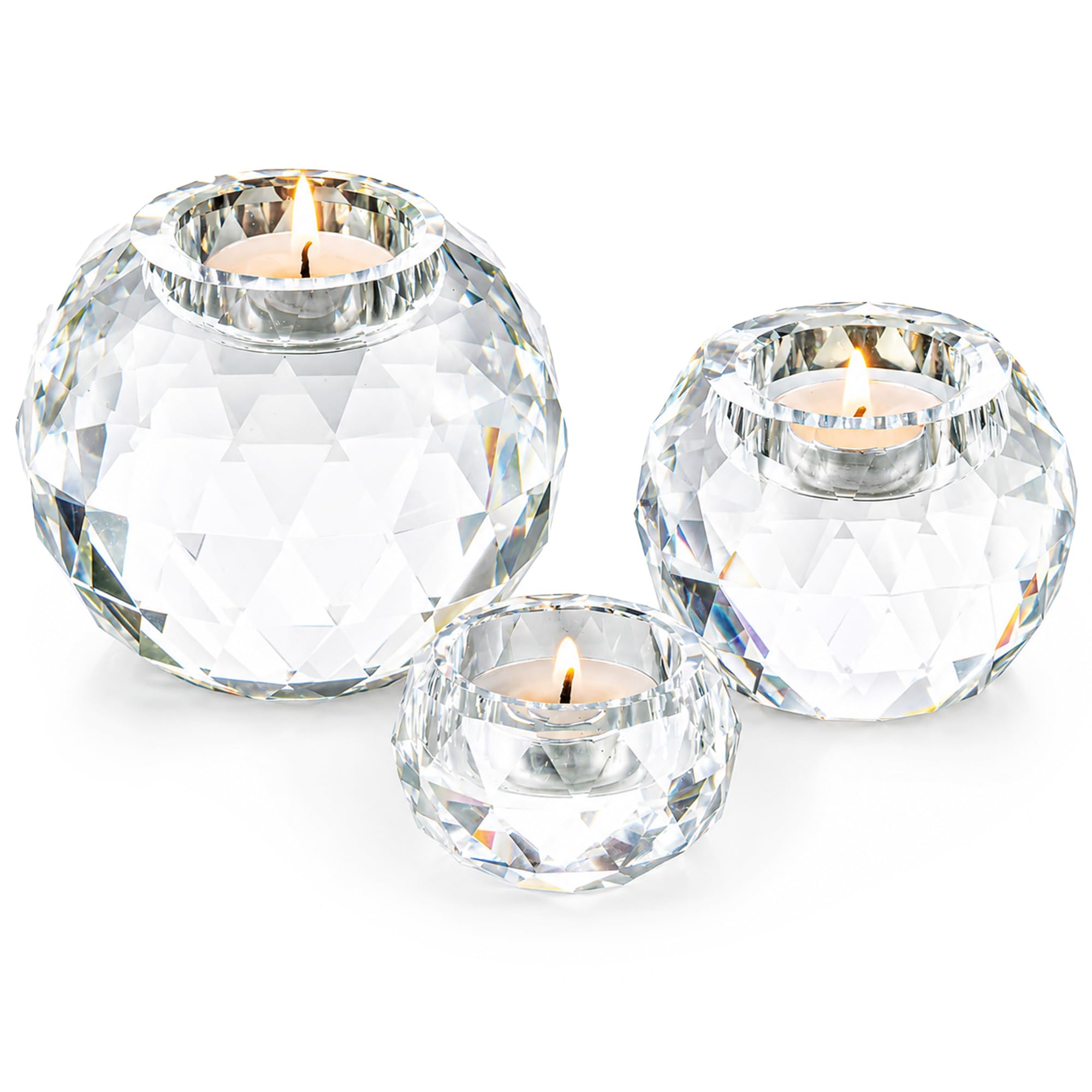 Sziqiqi Juego de 3 Candelabros de Bola de Cristal, Portavelas de Velas Pequeñas de Vidrio Transparente para Navidad Ceremonia Decoración del Hogar de Mesa Regalo de Inauguración