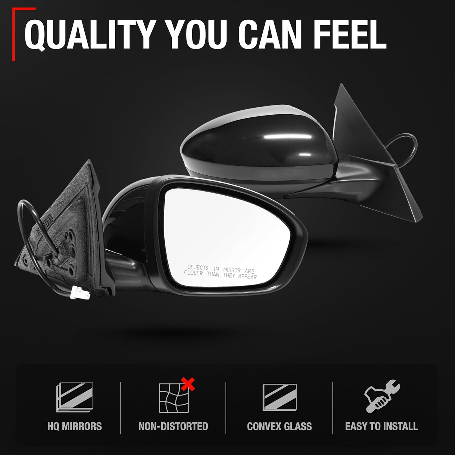 Passenger Side Mirror Replacement - Compatible with 2019-2024 Nissan Altima - Powered Adjustment, Manual Fold, Convex Glass - Smooth Black, 8H3P - OEM 963016CA0A, 963736CA9A, NI1321311