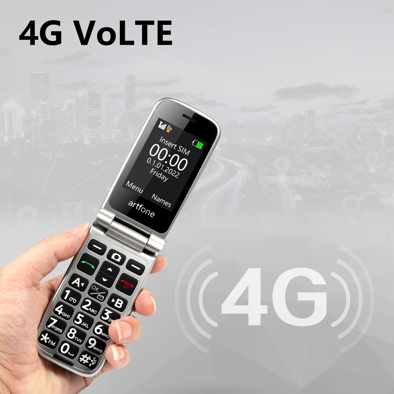 artfone G3 Schwarz - 4G Seniorenhandy Klapphandy Ohne Vertrag丨Rentner Handy große Tasten丨SOS Notruftaste丨Ladestation丨Lautsprecher丨Kurzwah丨Handy für Senioren丨FM Radio丨2,4 Zoll Farbdisplay丨1300mAh Akku