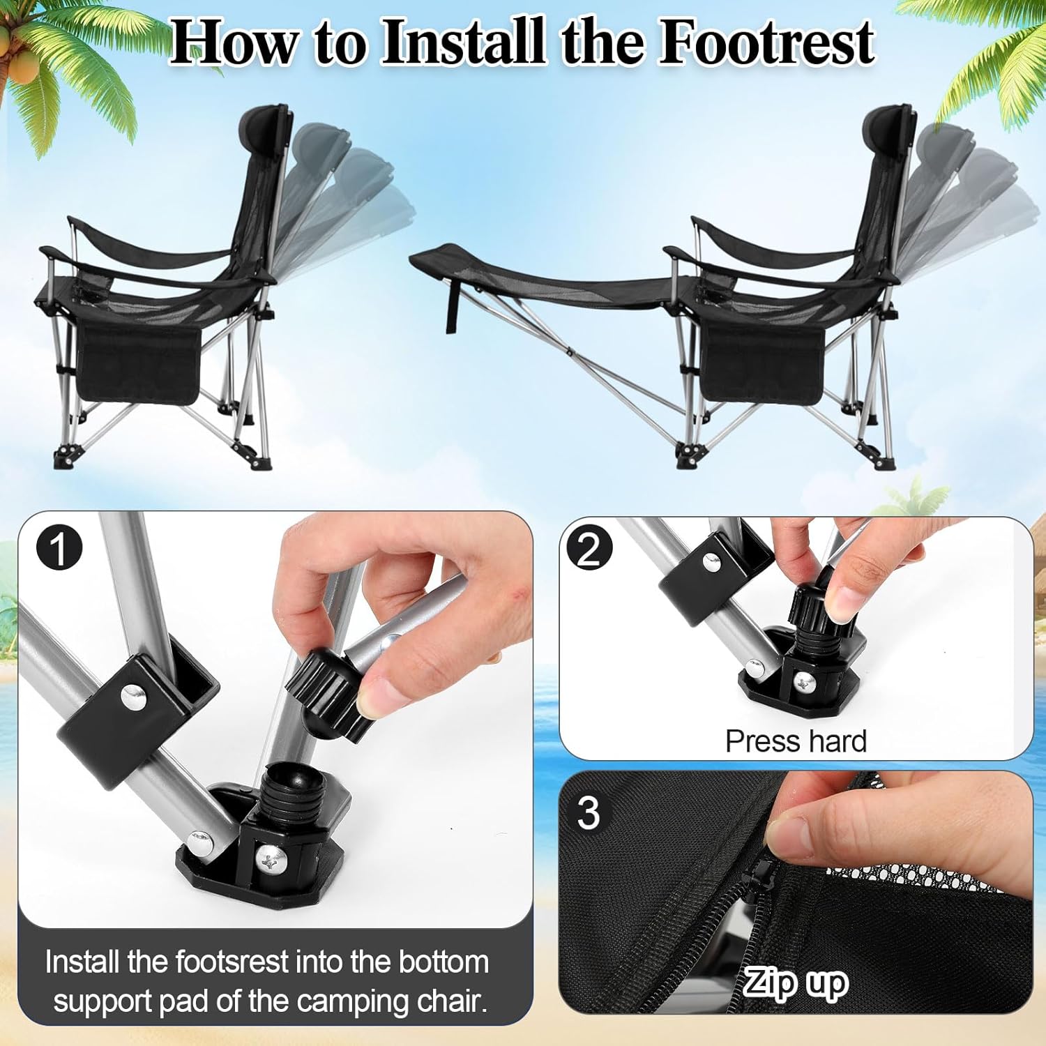 Lineshading 2 in 1 Beach Chair with Umbrella, Folding Camping Reclining Chair with Sunshade Headrest Footrest, 4 Position Adjustable Mesh Lounger Portable for Summer Tailgates Camp Fishing(Black)
