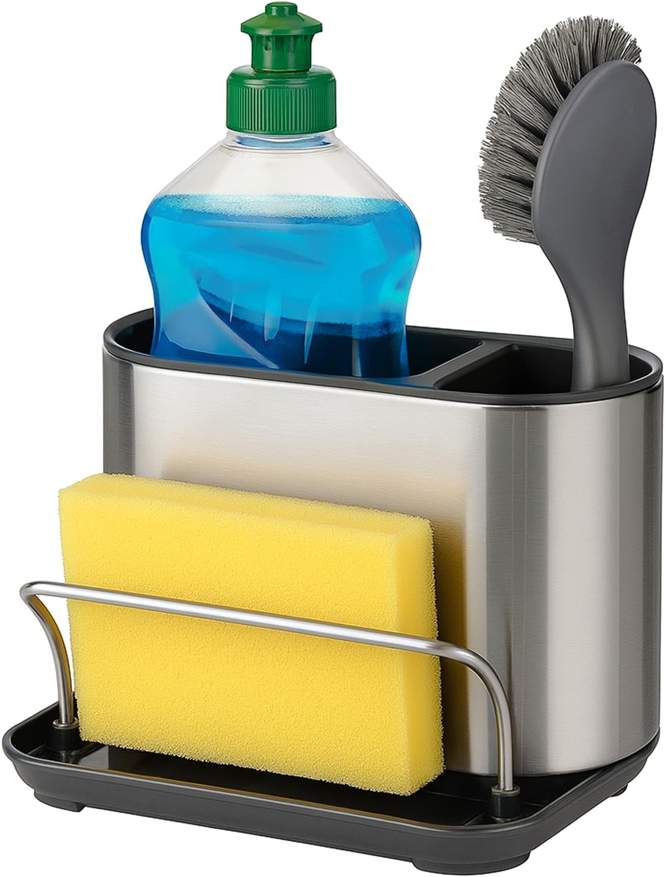 Innoteck Premium Surface Sink Caddy – Large Sink Organiser with Anti-Slip Feet, Drainage Base & Modular Design for Kitchen Sponge, Brush & Bottle Storage, Stainless Steel, Grey