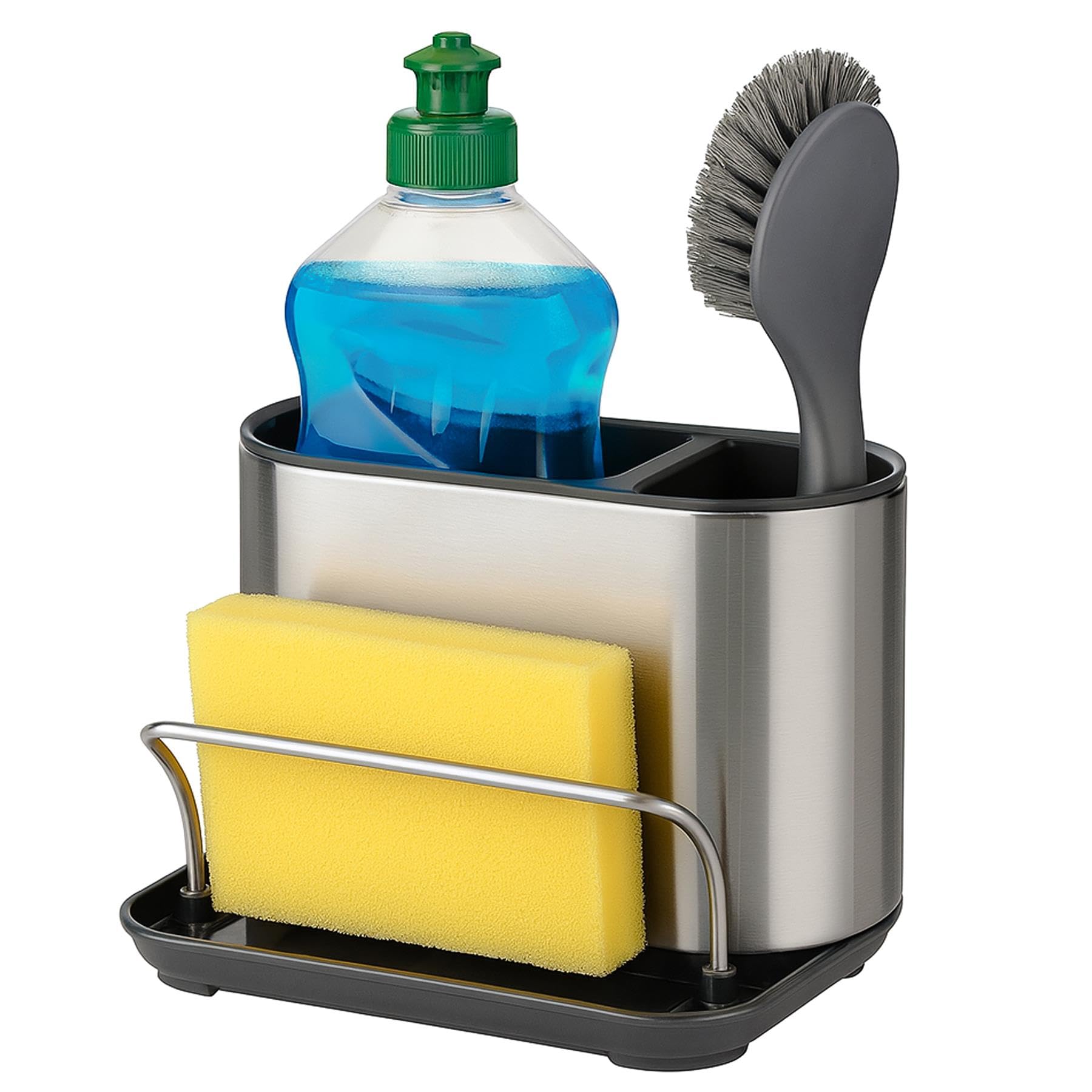 Innoteck Premium Surface Sink Caddy – Large Sink Organiser with Anti-Slip Feet, Drainage Base & Modular Design for Kitchen Sponge, Brush & Bottle Storage, Stainless Steel, Grey