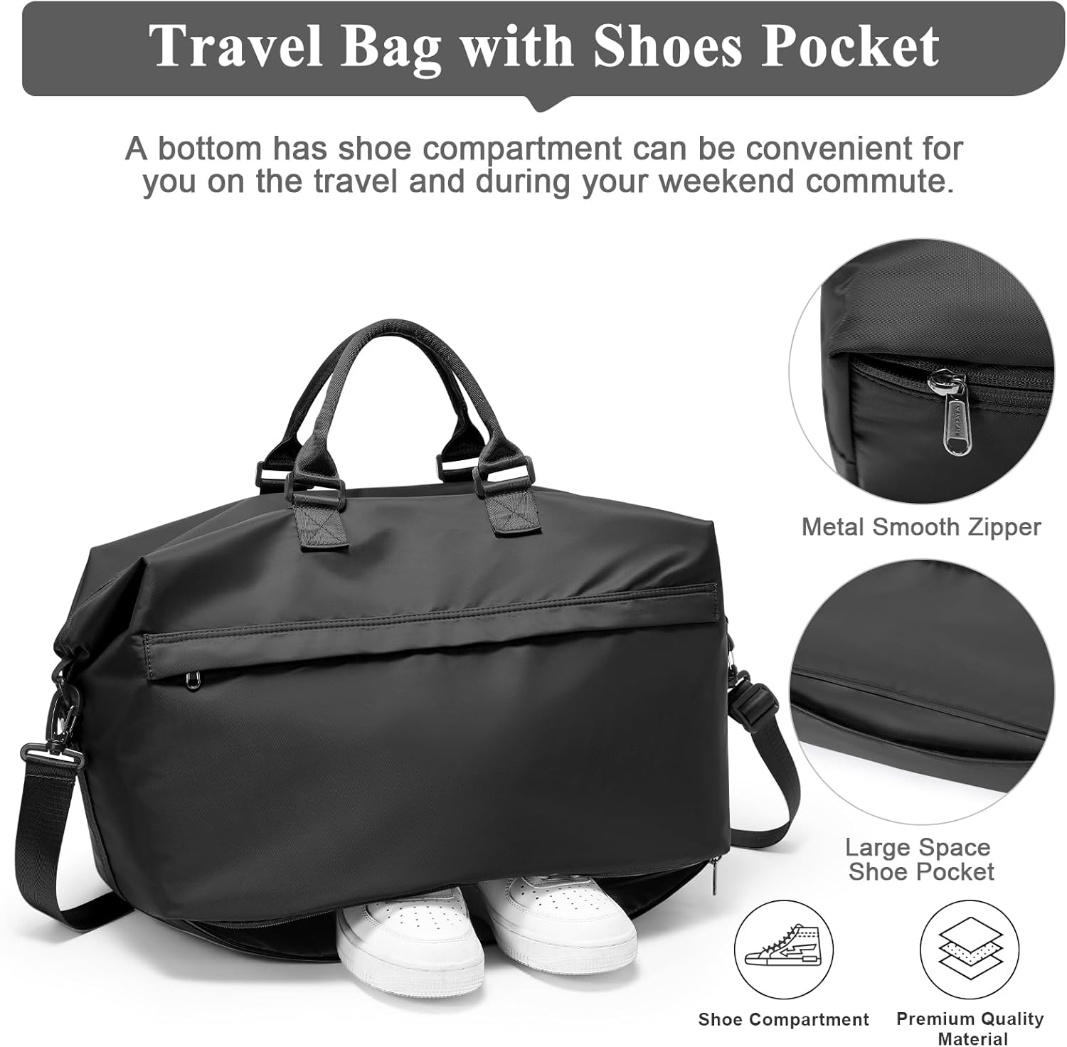Travel Duffel Bag,Carry-On Overnight Weekender Bags for Women,Personal Item Travel Bag with Shoes Compartment,Sports Gym Bag