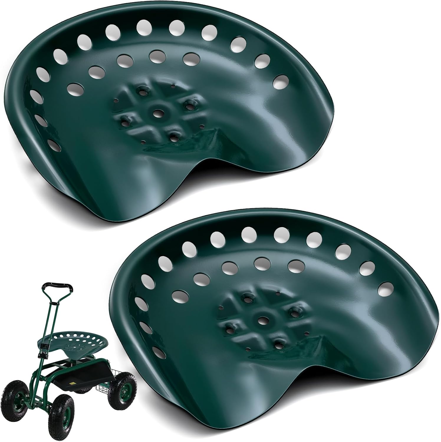 MorningRo 2 Pcs Metal Tractor Seat Vintage Tractor Seat for Lawnmower, Forklift, Farm, Home or Bar Stool (Green)