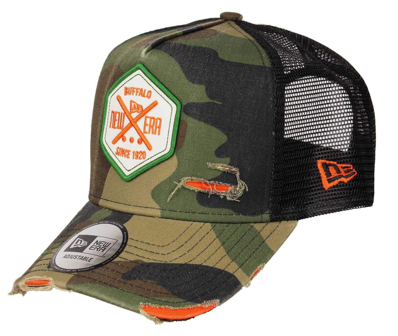 New Era Distressed Hex Patch Camouflage A-Frame Adjustable Trucker Cap - One-Size