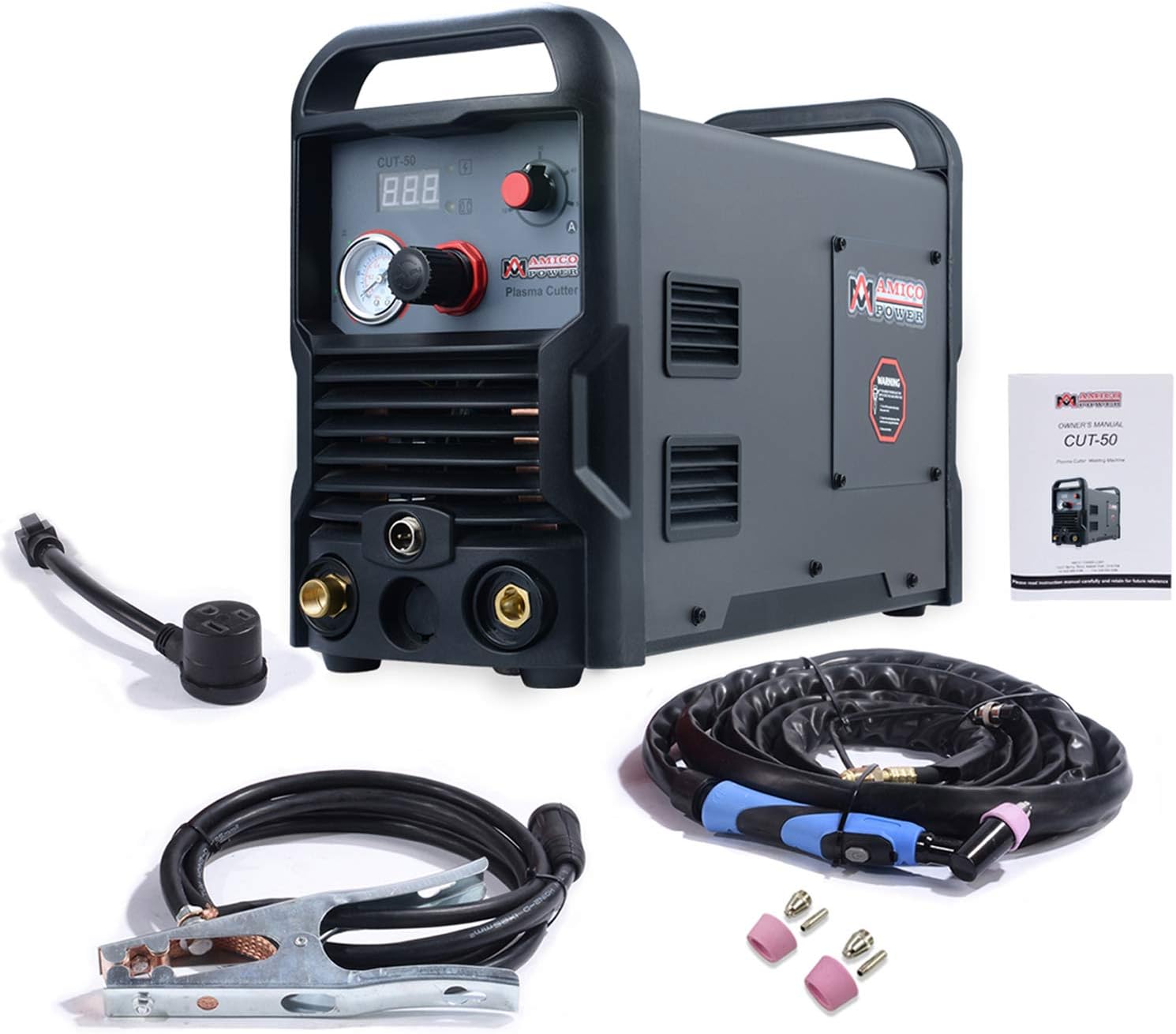 Amico CUT-50, Professional 50 Amp Plasma Cutter, 4/5 in. Clean Cut, 110/220V Dual Voltage Cutting Machine