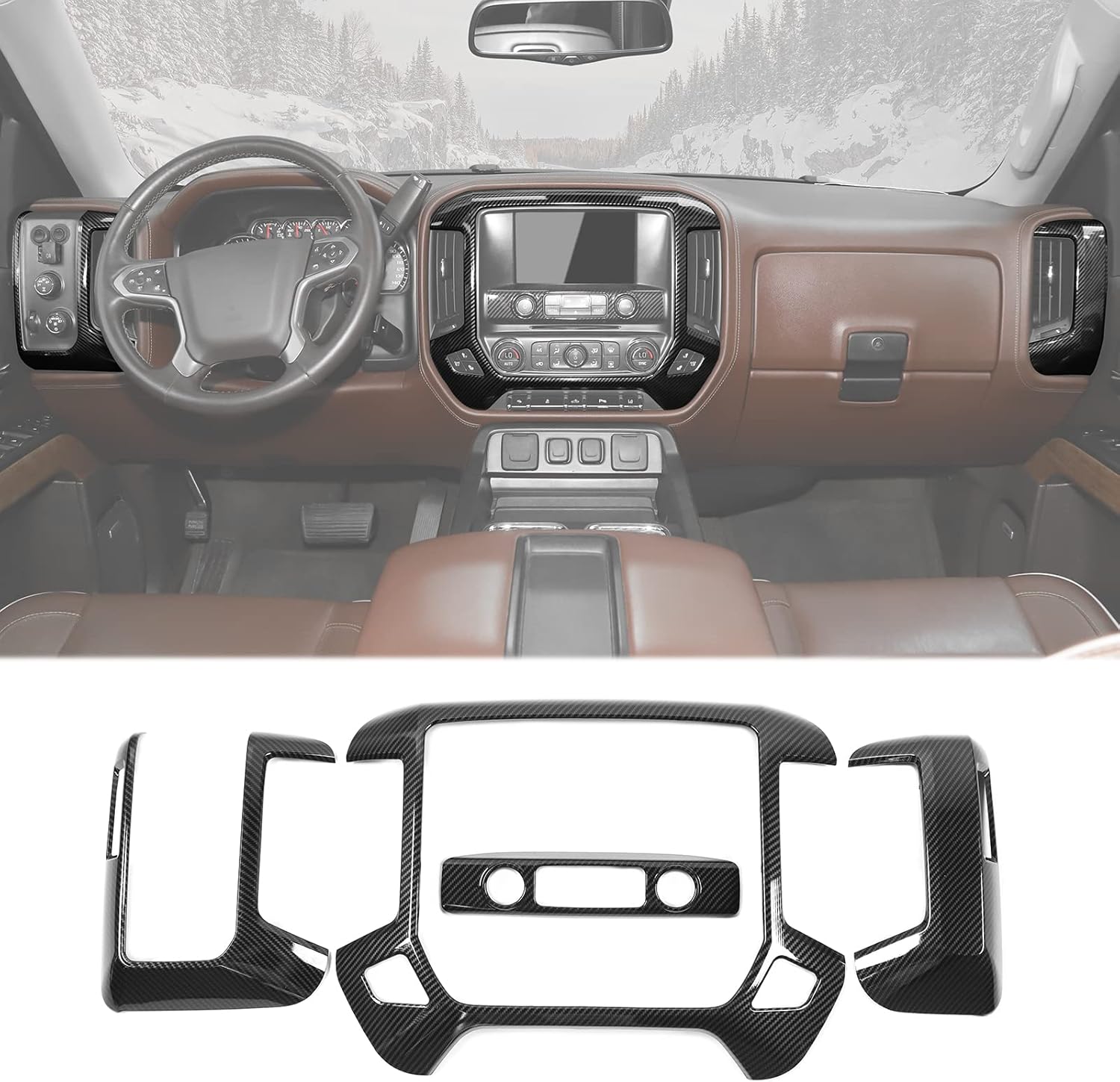JeCar Dashboard Panel Trim Center Console Cover Interior Accessories for Chevy Silverado/GMC Sierra 2010-2017, Carbon Fiber Finish