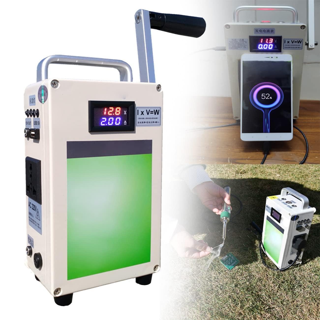 Generador De Manivela De 150 W/500 W, Estación De Energía Portátil con Salidas De 110 V/220 V Dc12 V USB 5 V Fuente De Alimentación De Emergencia para Viajes, Camping, Senderismo,150W-110V