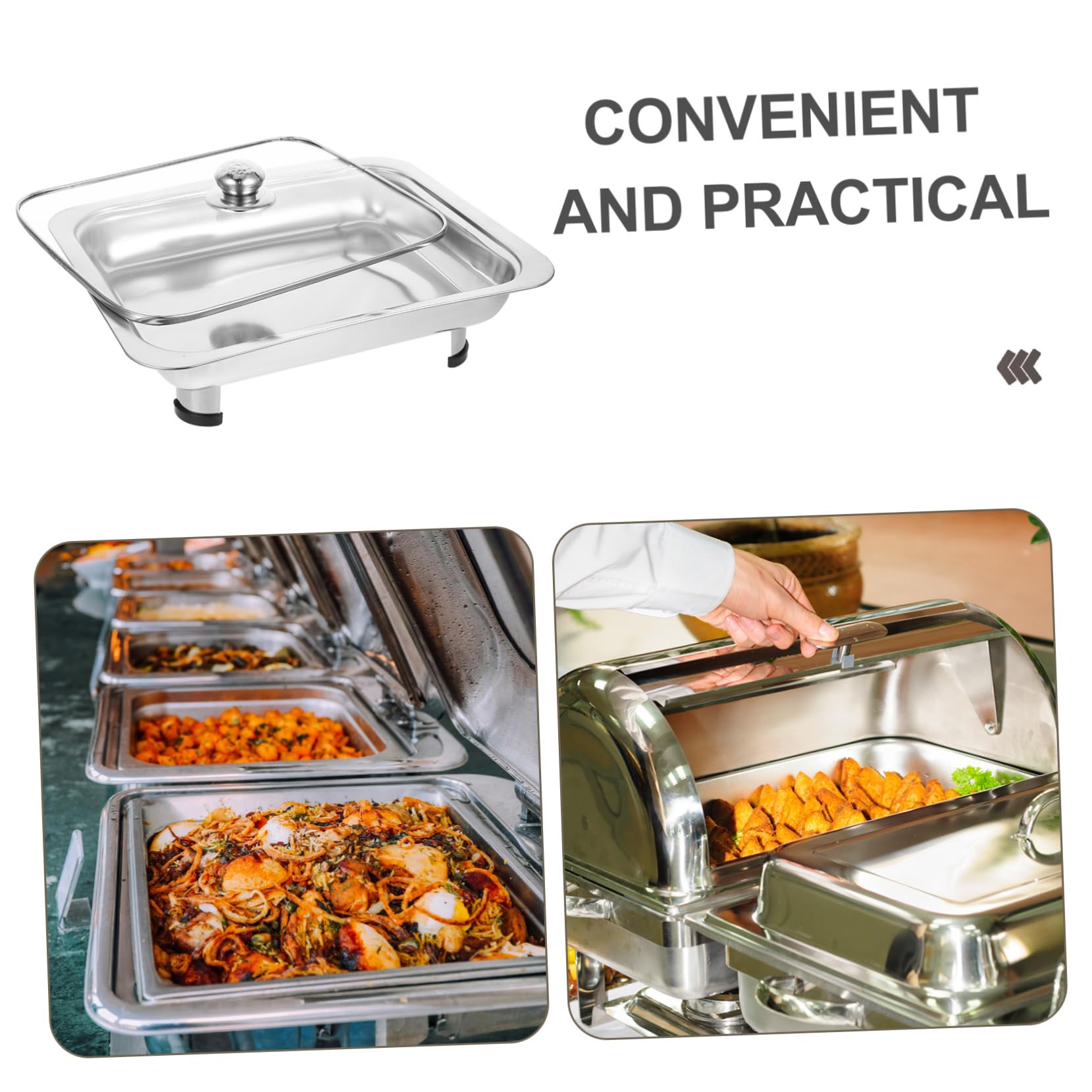 Happyyami Plateau de Buffet Plat Rectangulaire 41x25 Cm Acier Inoxydable avec Couvercle Verre Service Restauration la Cuisine Cantine Professionnel