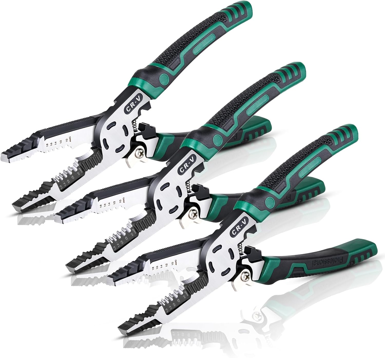 10-in-1 Wire Stripper Pliers, Cable cutters, 9" Multifunctional Combination Plier with Wire Stripper Crimper Cutter, Screw Gripping Pliers Hand Tool for Electrical Engineer (3PC)