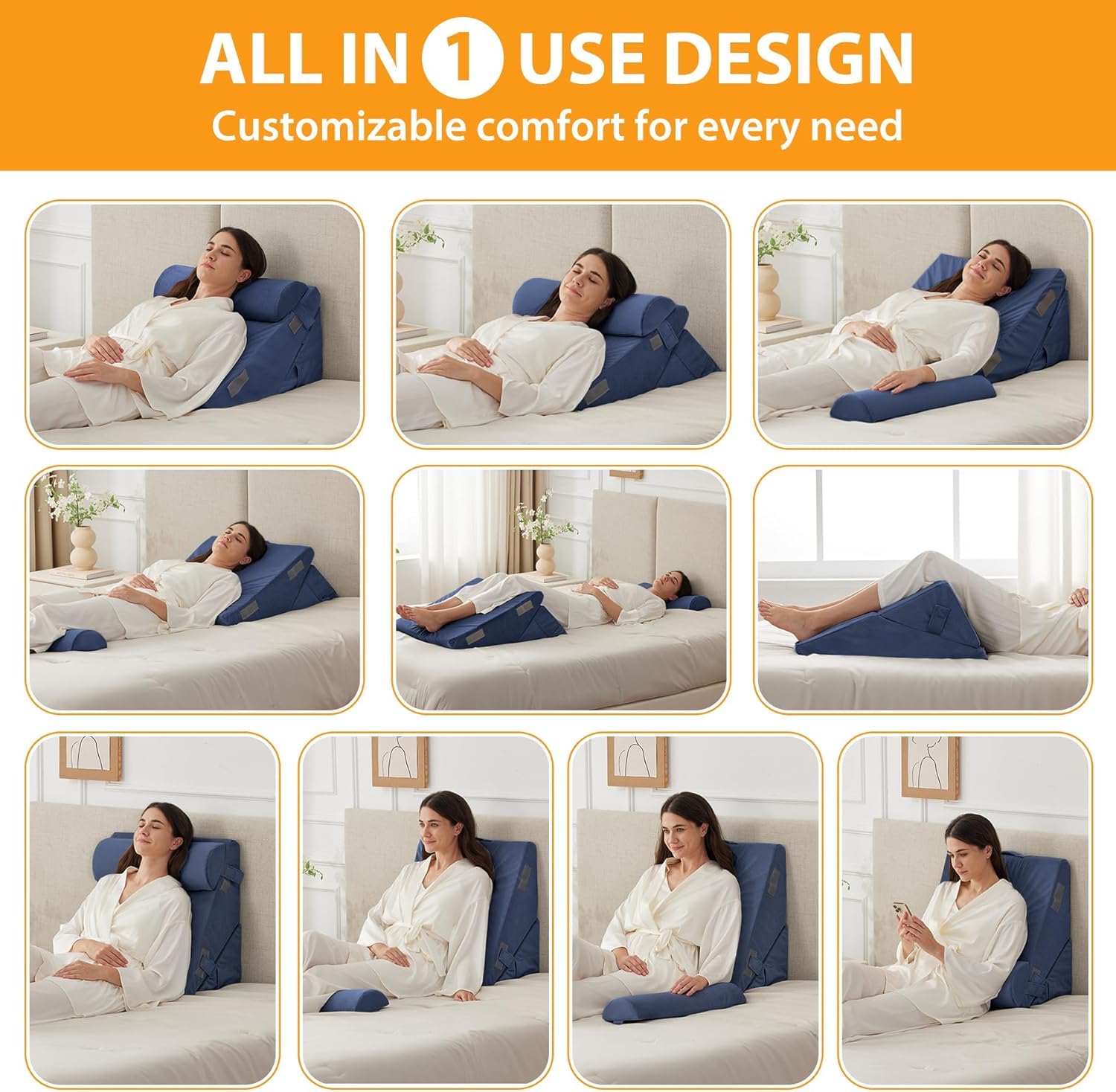 Grin Health High-Density Bed Wage Pillo Head with Head Rest Adjustable Veg Cushion, Acid Reflux, Leg Support Pilo, Bed Veg Pillo for Back Support Cushion, Pregnancy Pillow (Navy) Grin Health High-Density Bed Wage Pillo Head with Head Rest Adjustable Veg Cushion, Acid Reflux, Leg Support Pilo, Bed Veg Pillo for Back Support Cushion, Pregnancy Pillow (Navy)