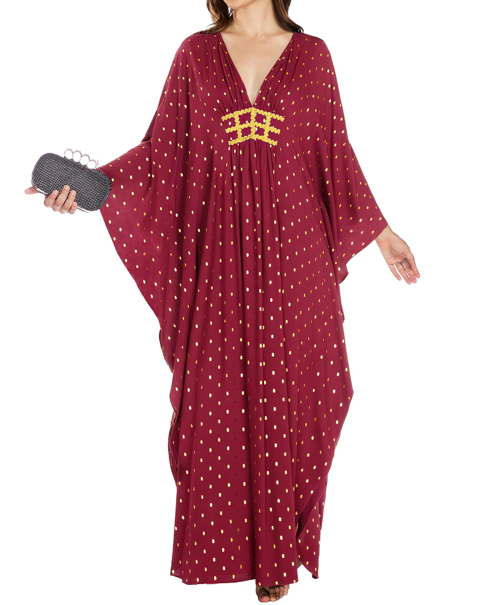 Bsubseach Kaftan Dresses for Women Polka Dot Batwing Sleeve Caftans Moo Moos for Women Plus Size Beach Vacation