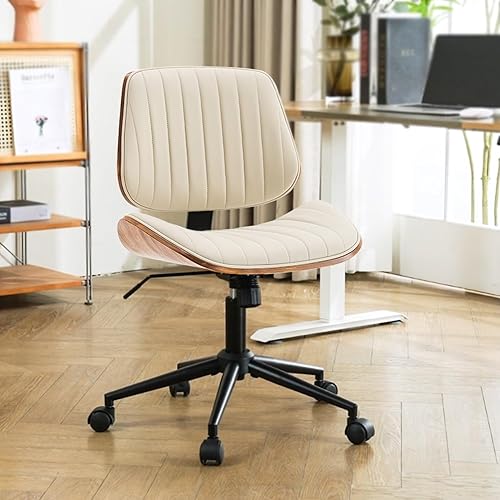 Silla de escritorio de oficina en casa con ruedas, moderna silla giratoria de piel sintética, silla giratoria para computadora, silla tapizada sin