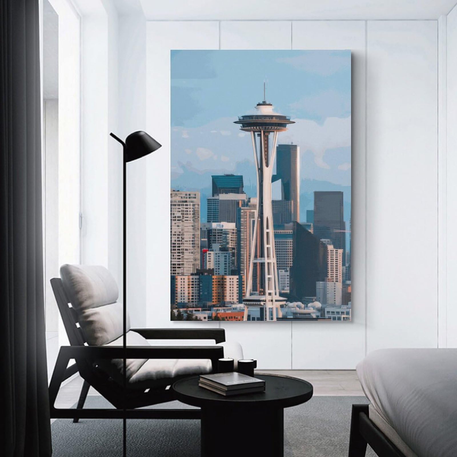 Junmoney Unframe-Style-16 Seattle Skyline With Space Needle Hanging Wall Art, 20X30inch(50X75cm), For Entrance Walls, Hall Decor Or Foyers, Wall Decor To Refresh Empty Corners