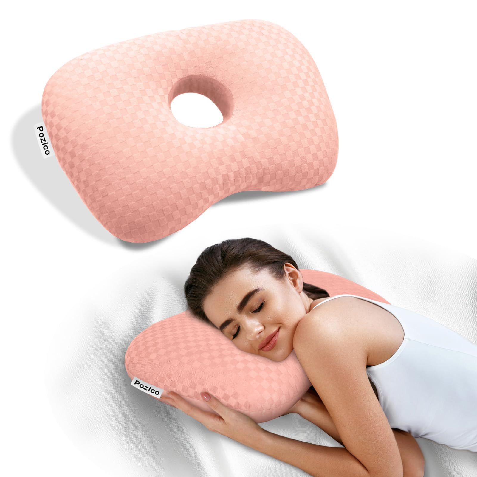 Ear Piercing Pillow with an Ear Hole for Ear Pain and Side Sleepers (Pink)
