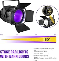 Vista 9 de Luces de Escenario COB con Puertas de Granero, Luz Par COB 200W LED RGBWAUV, DMX512 Maestro-Esclavo Sonido Iluminación DJ Reflector Fresnel