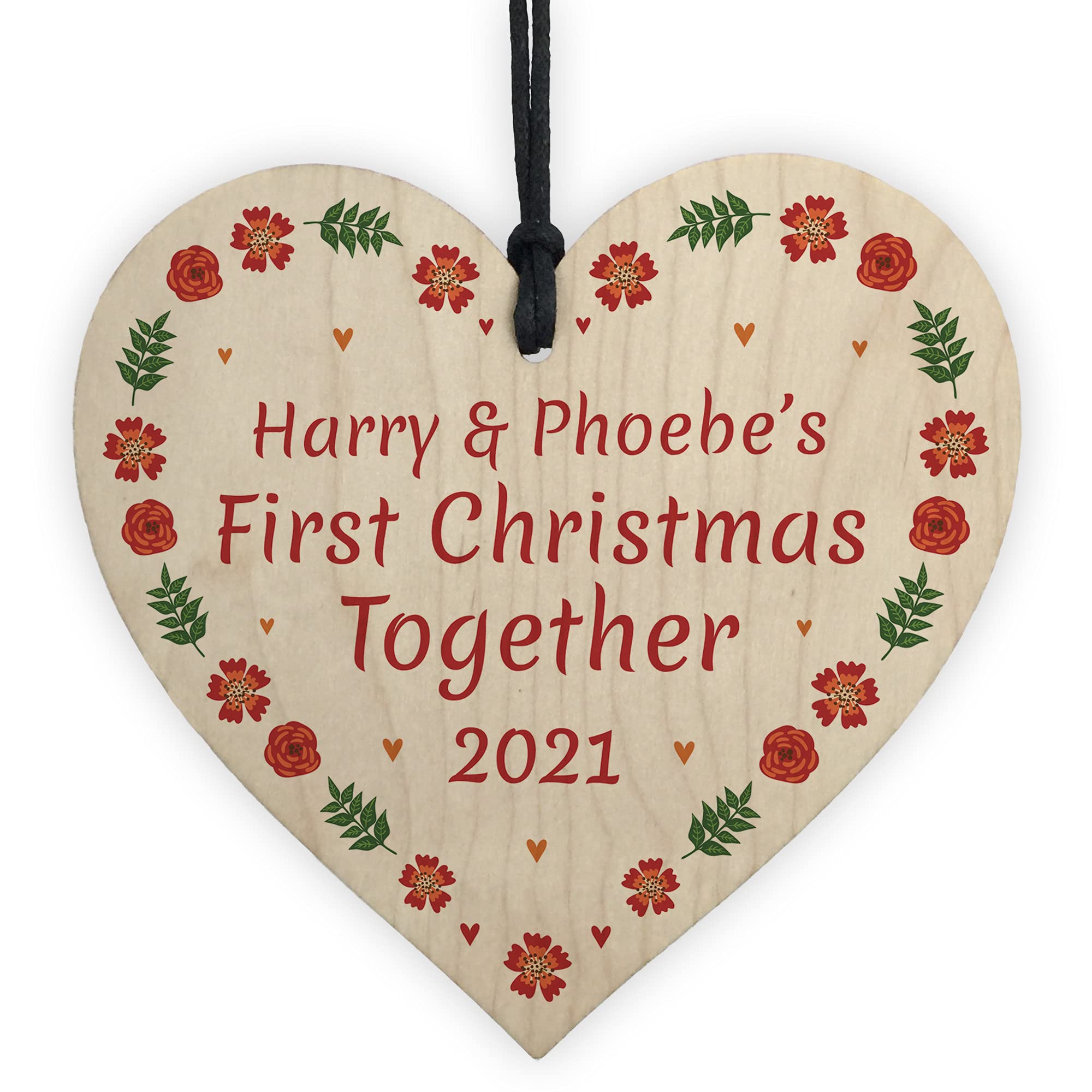 1st Christmas Together Wooden Bauble Tree Decoration Personalised Couple Gift