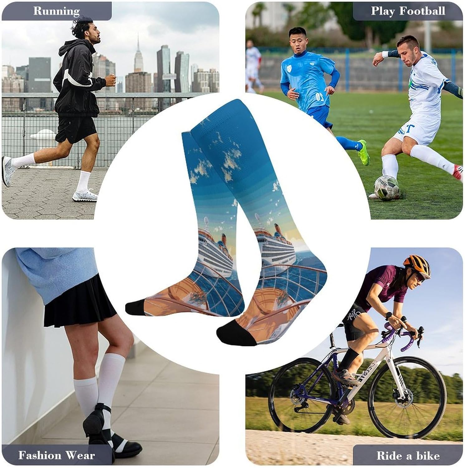 Summer Sea Cruise Socks Hiking Boot Socks Casual Knee High Sock Cozy Outdoor Sport Socks for Women Men