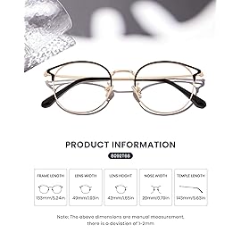 Cyxus Blue Light Glasses Round Frame Cateye UV Blocking Computer Glasses Clear Lens Metal Eyewear Ultra Light Relieve Digital Screen Eye Strain, Headache T66