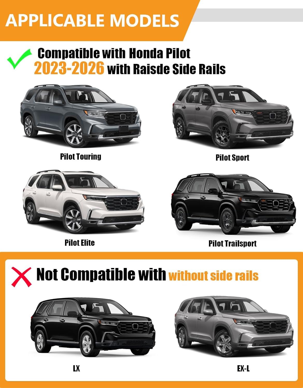 kinggeri 300lbs lockable roof rack cross bars compatible with honda pilot 2023-2026 sport trailsport touring elite with raised rails (not for lx & ex-l), aluminum crossbars rooftop racks carrier compatible with honda pilot 2023 2024 2025 2026