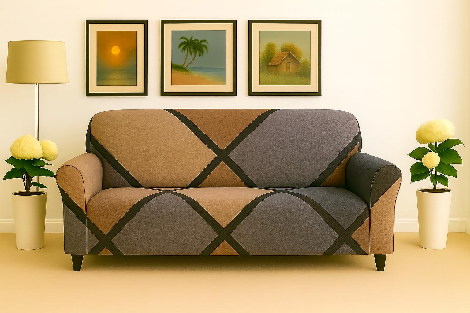 Homerz Premium Universal Elastic fit Sofa Cover Fully Covered, Non-Slip Sticky Elastic Stretchable Sofa Set Slipcover Protector (Biscoff, 2 Seater)
