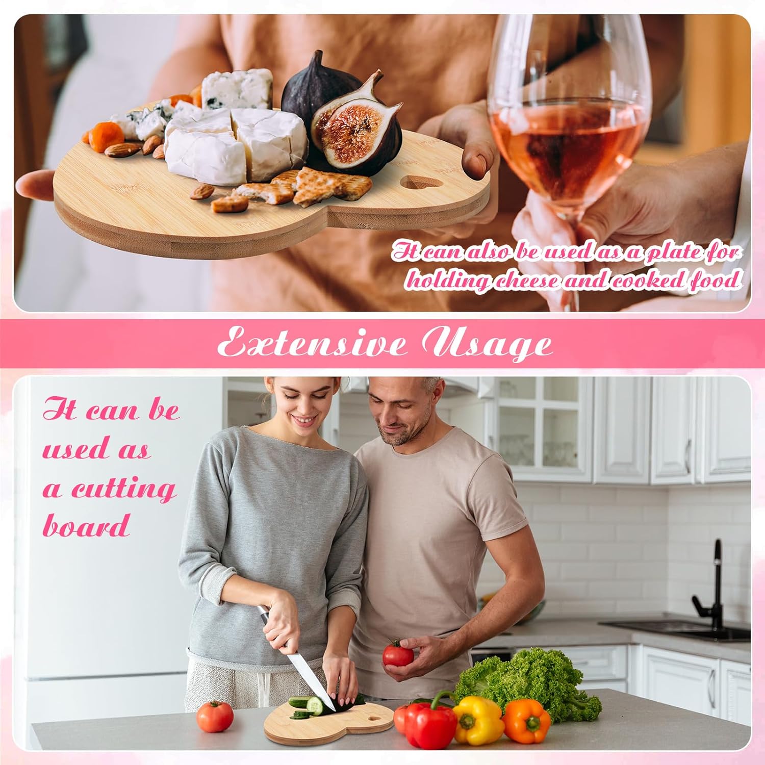 Maxcheck 9 Pcs Valentine Heart Shaped Charcuterie Board and Serving Set Including Bamboo Cutting Board Heart Ceramic Bowls Dishes 4 Pcs Cheese Knives and Spoon Fork for Wedding Party(Red, Black) - Image 4