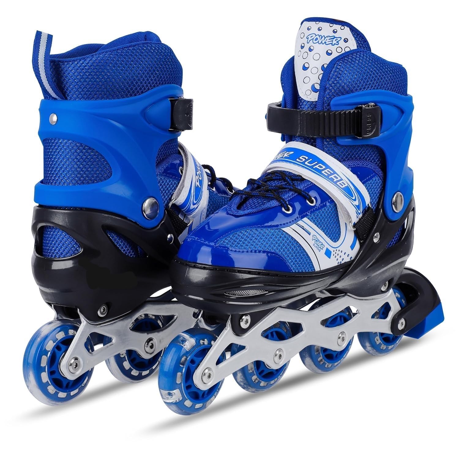 Adjustable Inline Skates for Adults and Kids | Professional Roller Skates with Flash Light Up Wheels, Aluminum Frame,Breathable Mesh & Secure Lock Straps | Blue (Size 6 to 9 UK)-image-26