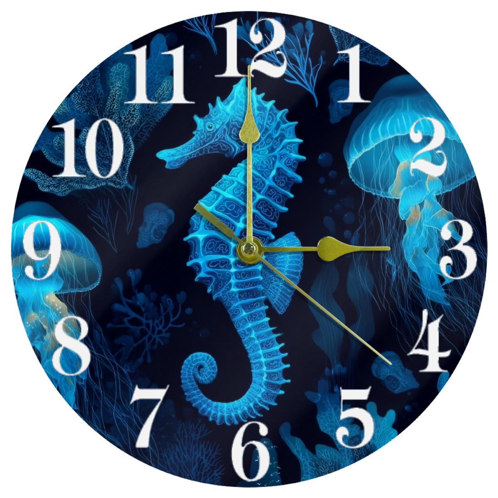 Horloge murale fonctionne avec des piles bleue ronde quartz