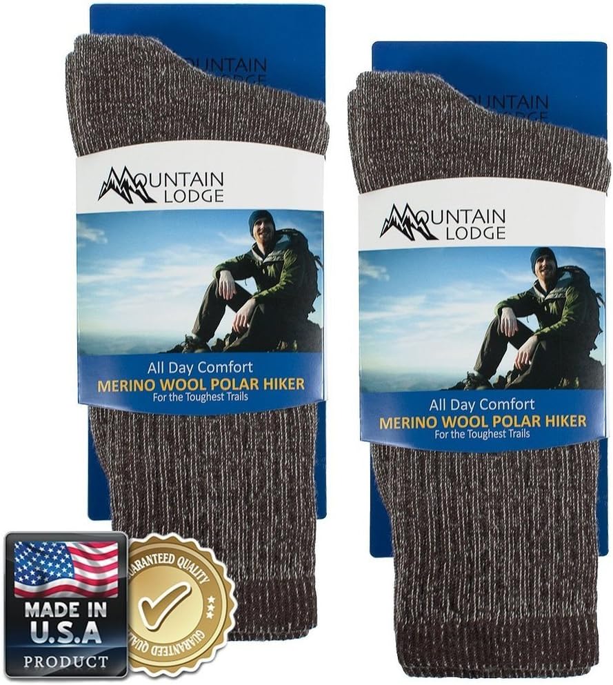 2pk Men's or Women's Mountain Lodge 80% Merino Wool Socks Thermal Hiking Crew