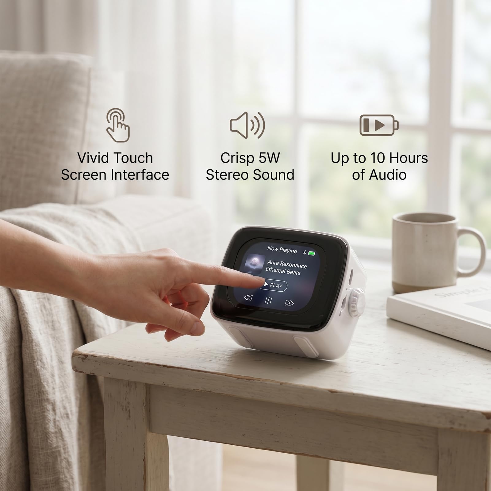 Bluetooth Lautsprecher Wecker mit Touchscreen und Echtzeit Wetter,